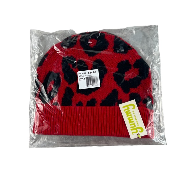 YUMMY SWEATER CO Red Leopard Beanie Hat - Picture 2 of 3